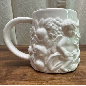 Dalton Vintage Raised 3-Dimensional Cherub Angels & Fruit White Ceramic Mug